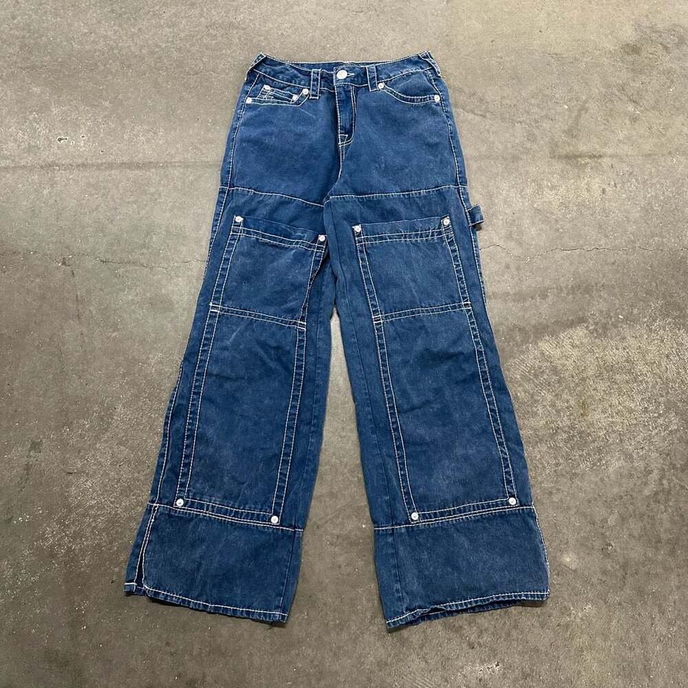 True Religion Bobbi Baggy Jeans 27 Y2K Wide Leg Cargo Carpenter Double Knees